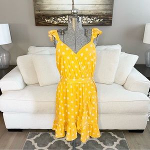 S NWOT LC Lauren Conrad, golden yellow & white girly wrap flowy dress